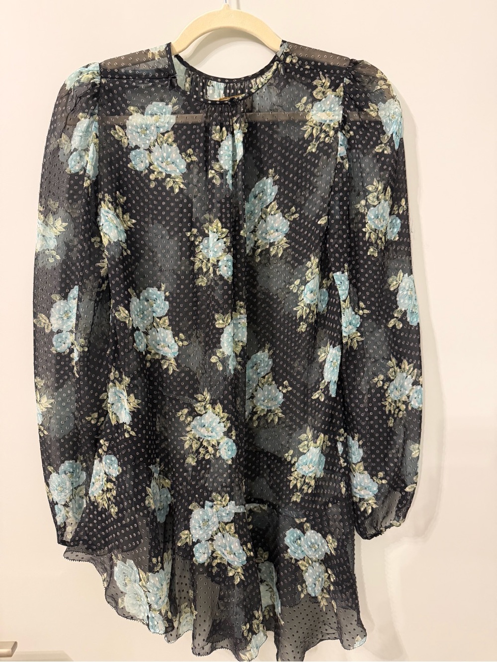 Zimmermann Sheer Floral Blouse in Black & Blue Size 0